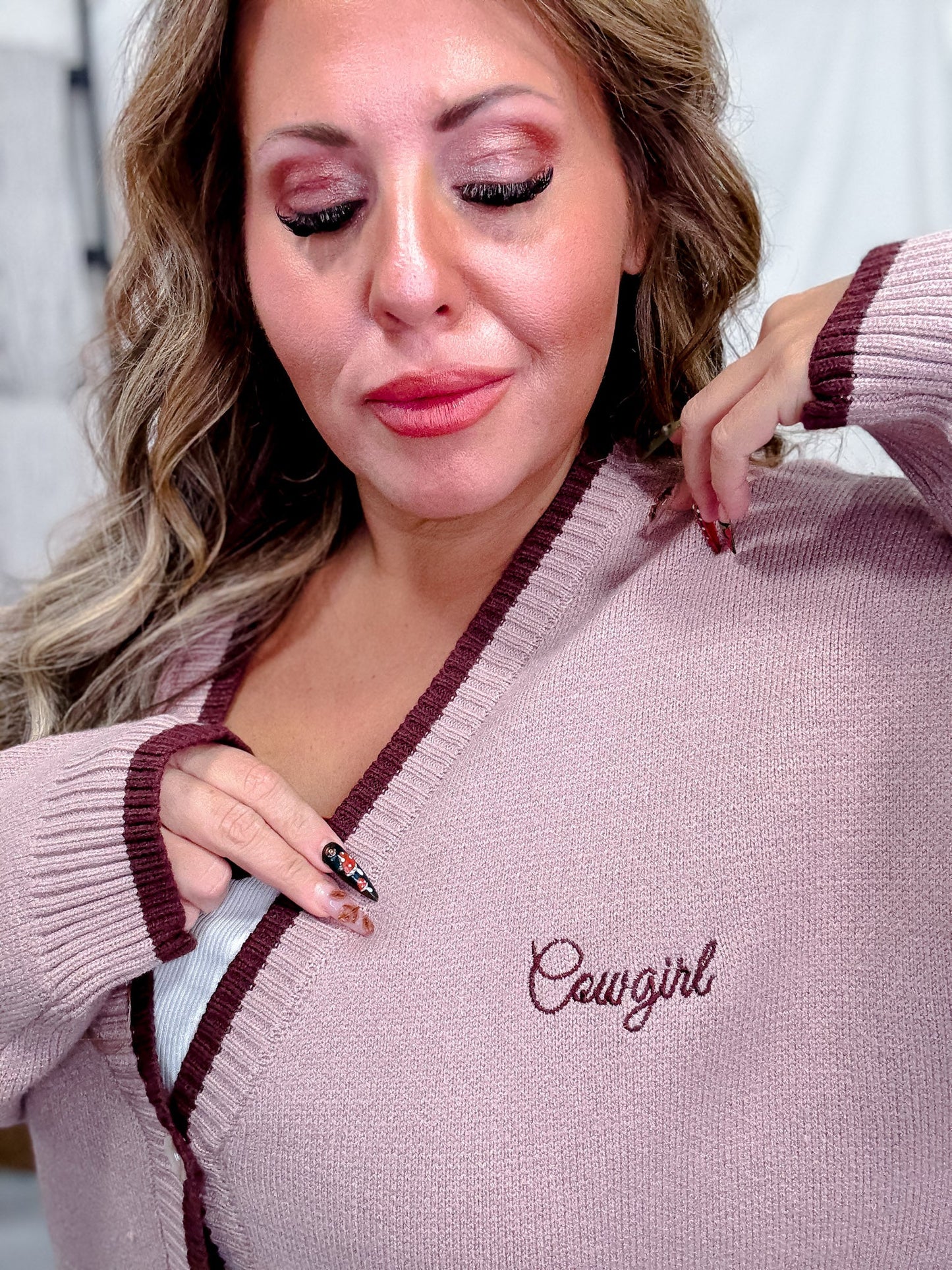 Dusty Pink "Found My Cowboy" Cardigan - Whiskey Skies - POLAGRAM + BAEVELY