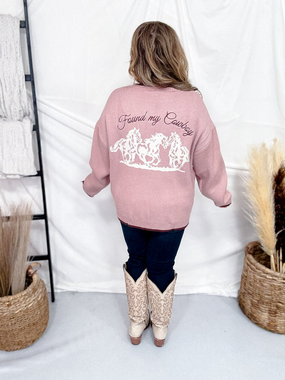 Dusty Pink "Found My Cowboy" Cardigan - Whiskey Skies - POLAGRAM + BAEVELY