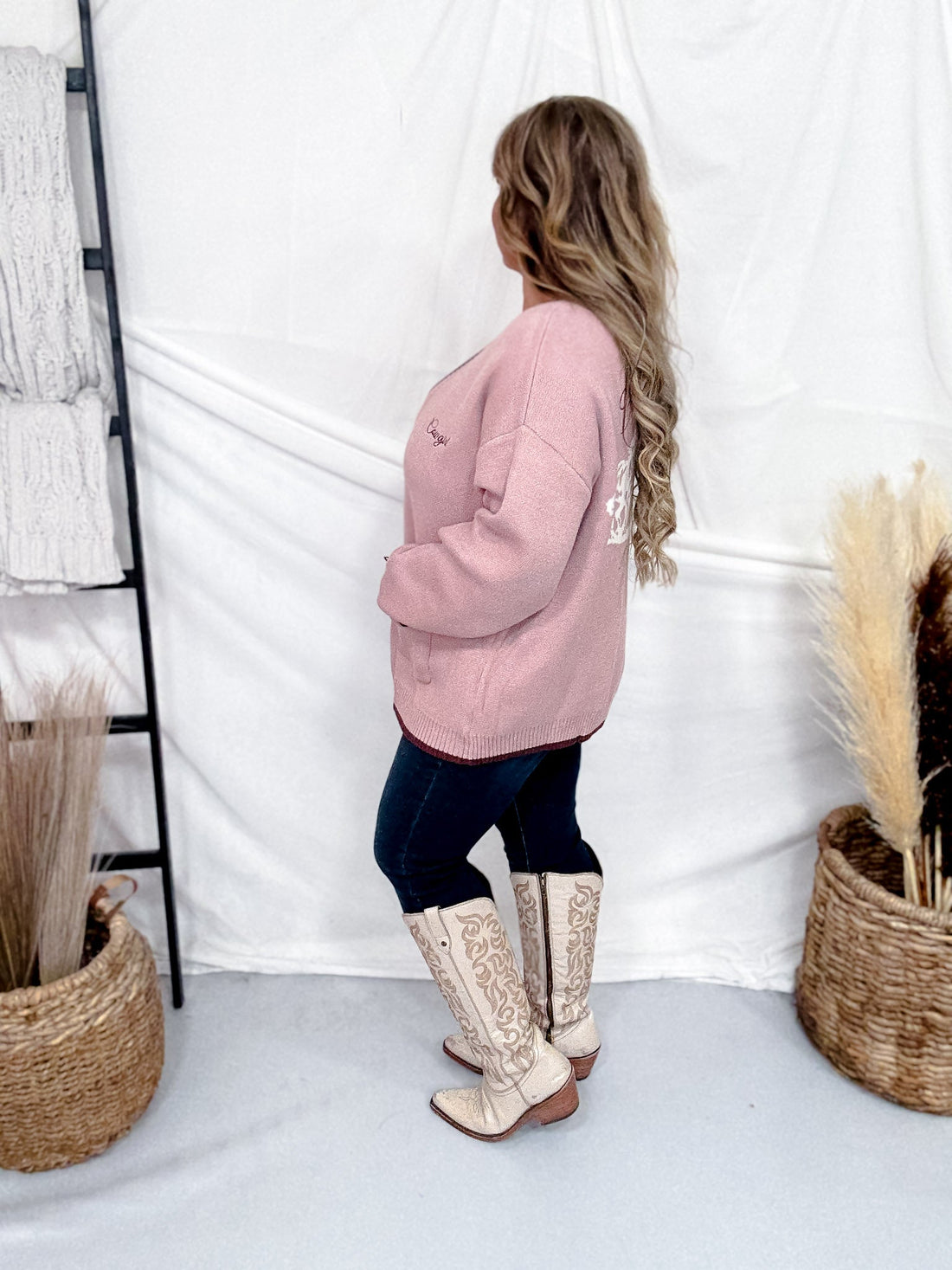 Dusty Pink "Found My Cowboy" Cardigan - Whiskey Skies - POLAGRAM + BAEVELY