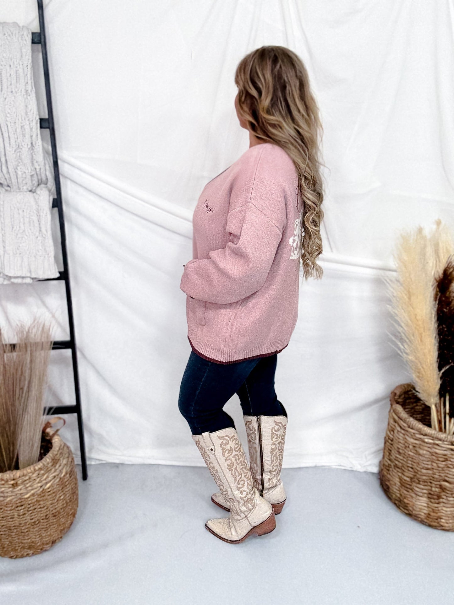 Dusty Pink "Found My Cowboy" Cardigan - Whiskey Skies - POLAGRAM + BAEVELY
