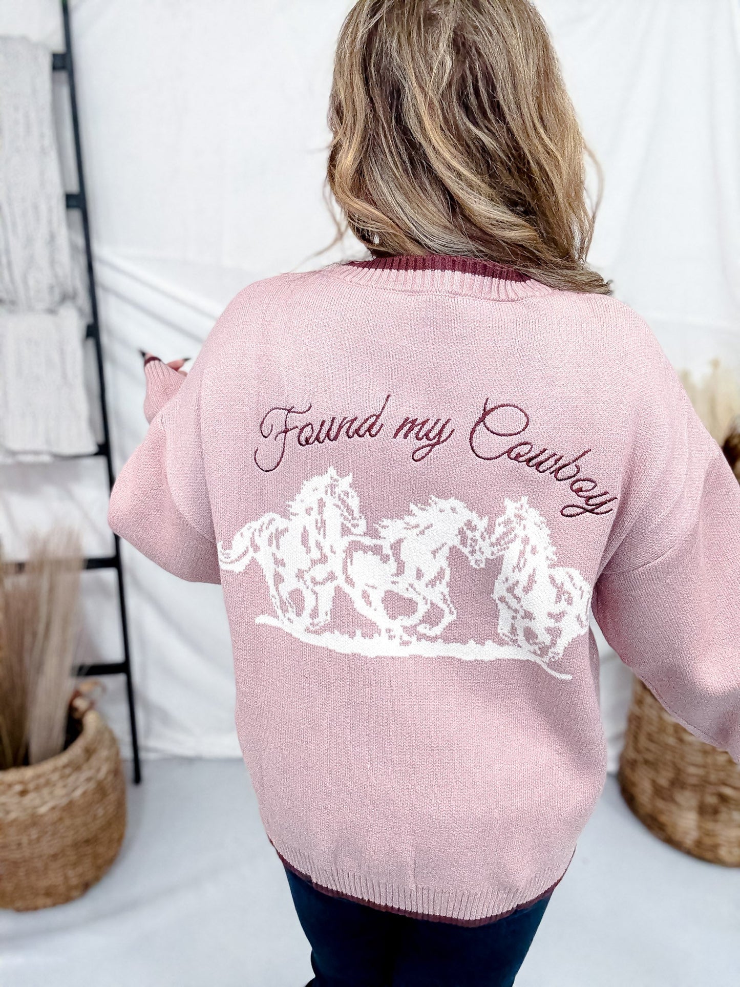 Dusty Pink "Found My Cowboy" Cardigan - Whiskey Skies - POLAGRAM + BAEVELY