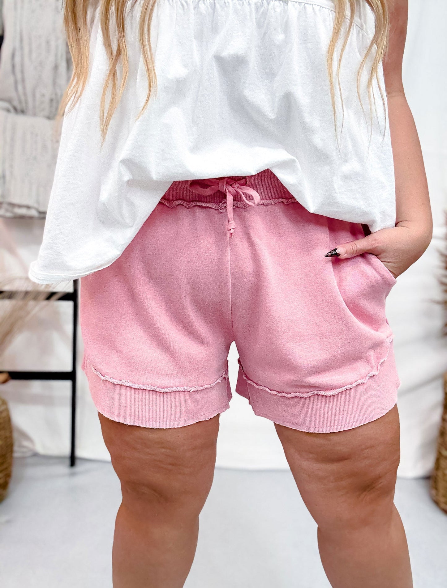 Dusty Pink French Terry Stevie Shorts - Whiskey Skies - MICHELLE MAE