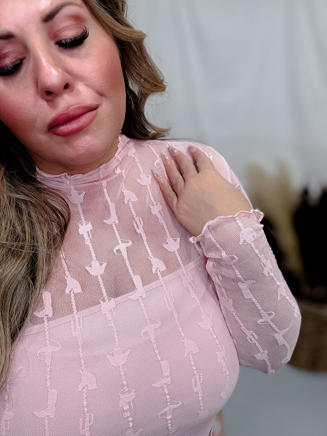 Dusty Rose Lariat Lace Long Sleeve Top - Whiskey Skies - EASEL