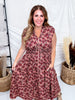 Dusty Rose & Wine Floral Print Zip Front Midi Dress - Whiskey Skies - SHE + SKY