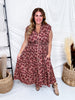 Dusty Rose & Wine Floral Print Zip Front Midi Dress - Whiskey Skies - SHE + SKY