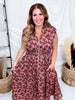 Dusty Rose & Wine Floral Print Zip Front Midi Dress - Whiskey Skies - SHE + SKY