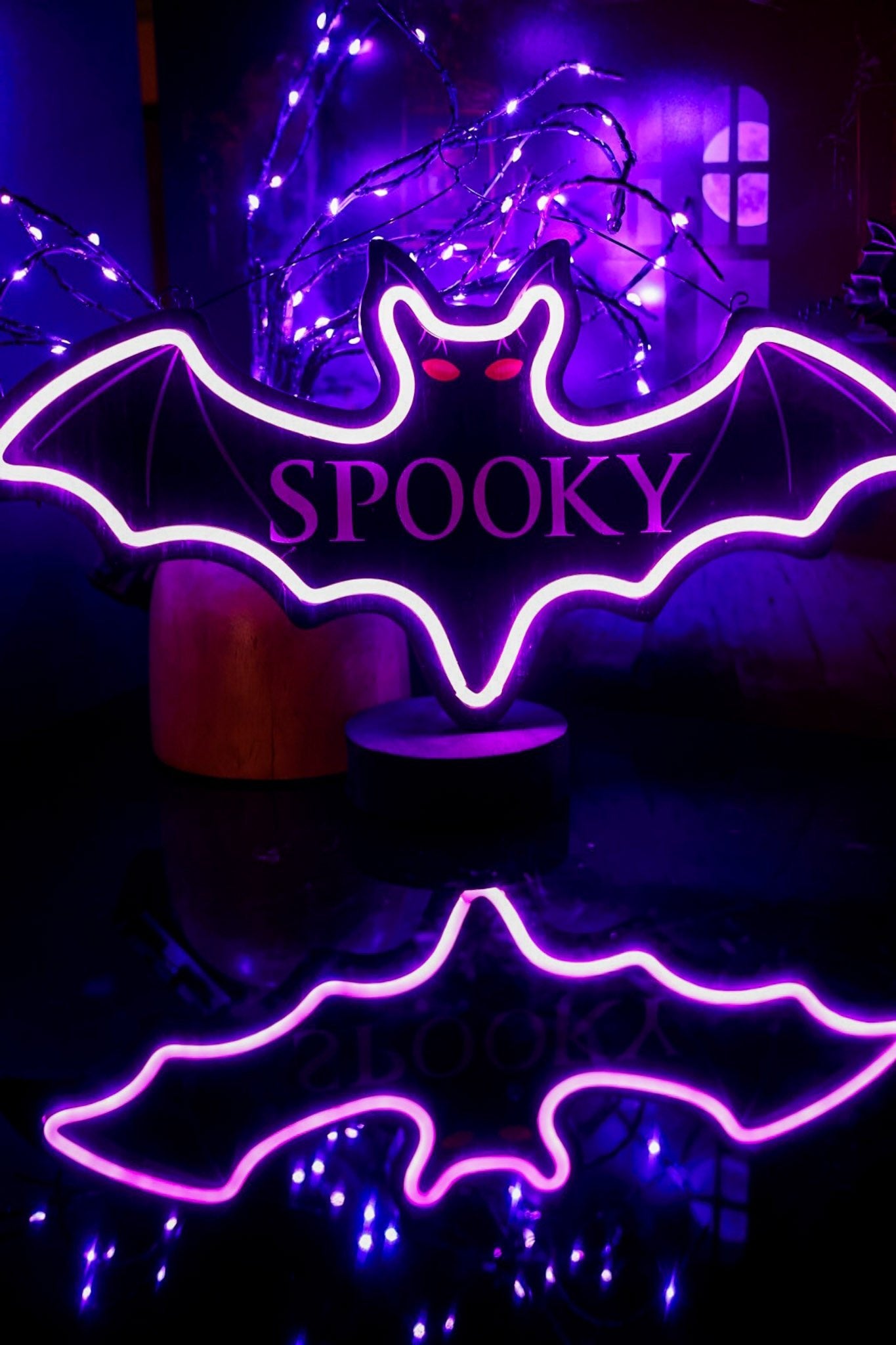 Eek Wood and Neon Hanging Bat Sign - Whiskey Skies - SPECIAL T IMPORTS INC