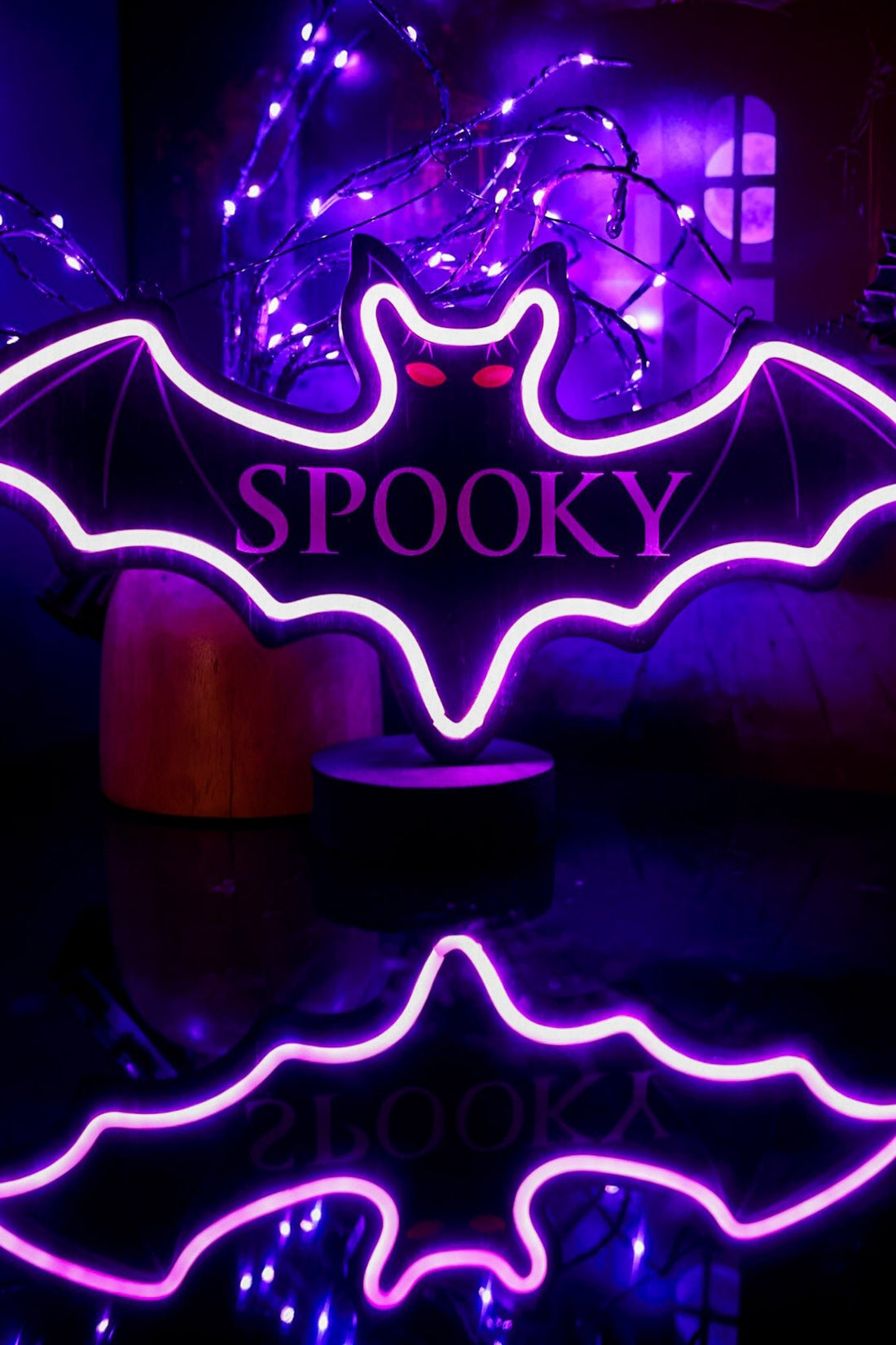 Eek Wood and Neon Hanging Bat Sign - Whiskey Skies - SPECIAL T IMPORTS INC