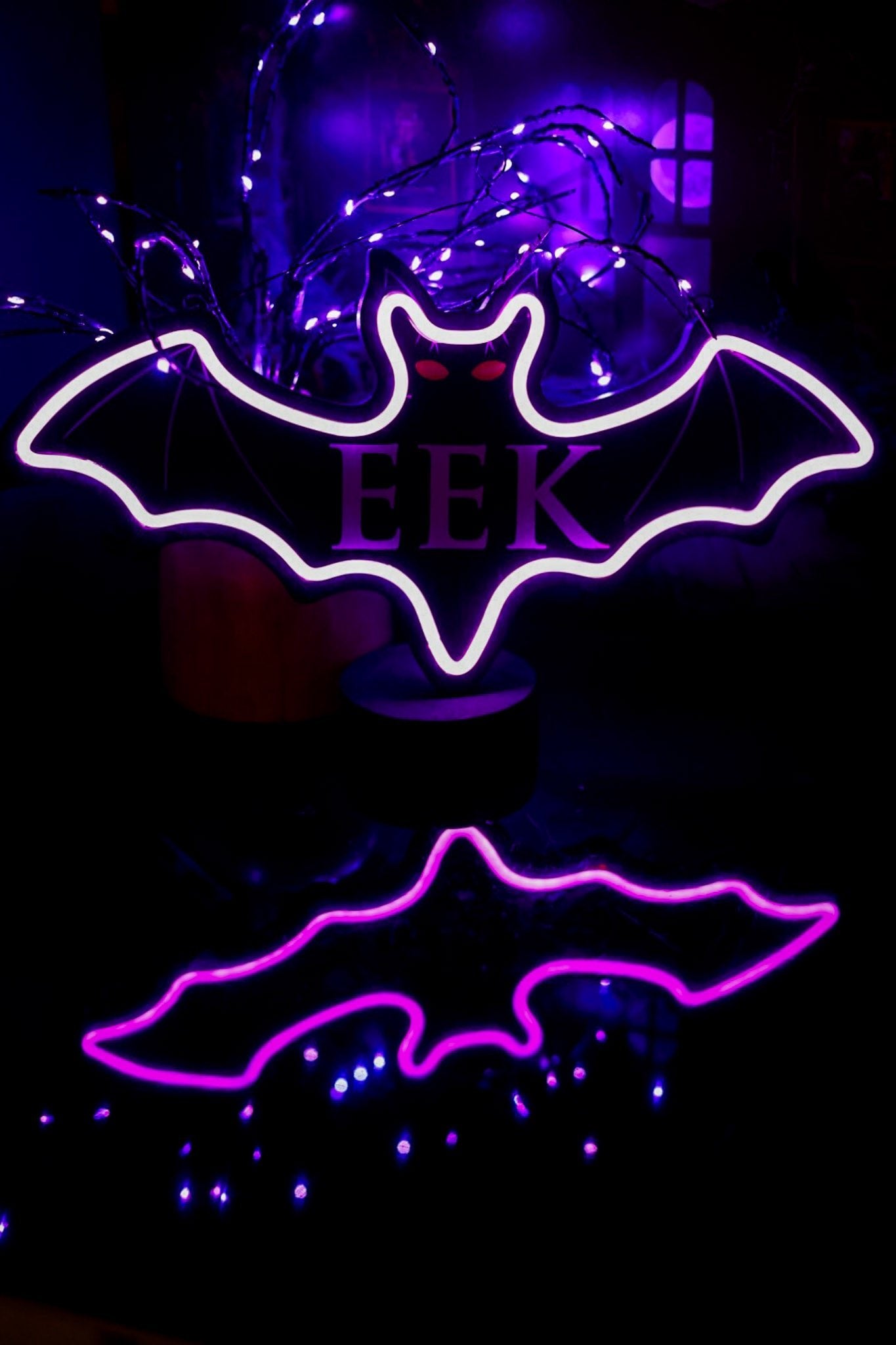 Eek Wood and Neon Hanging Bat Sign - Whiskey Skies - SPECIAL T IMPORTS INC