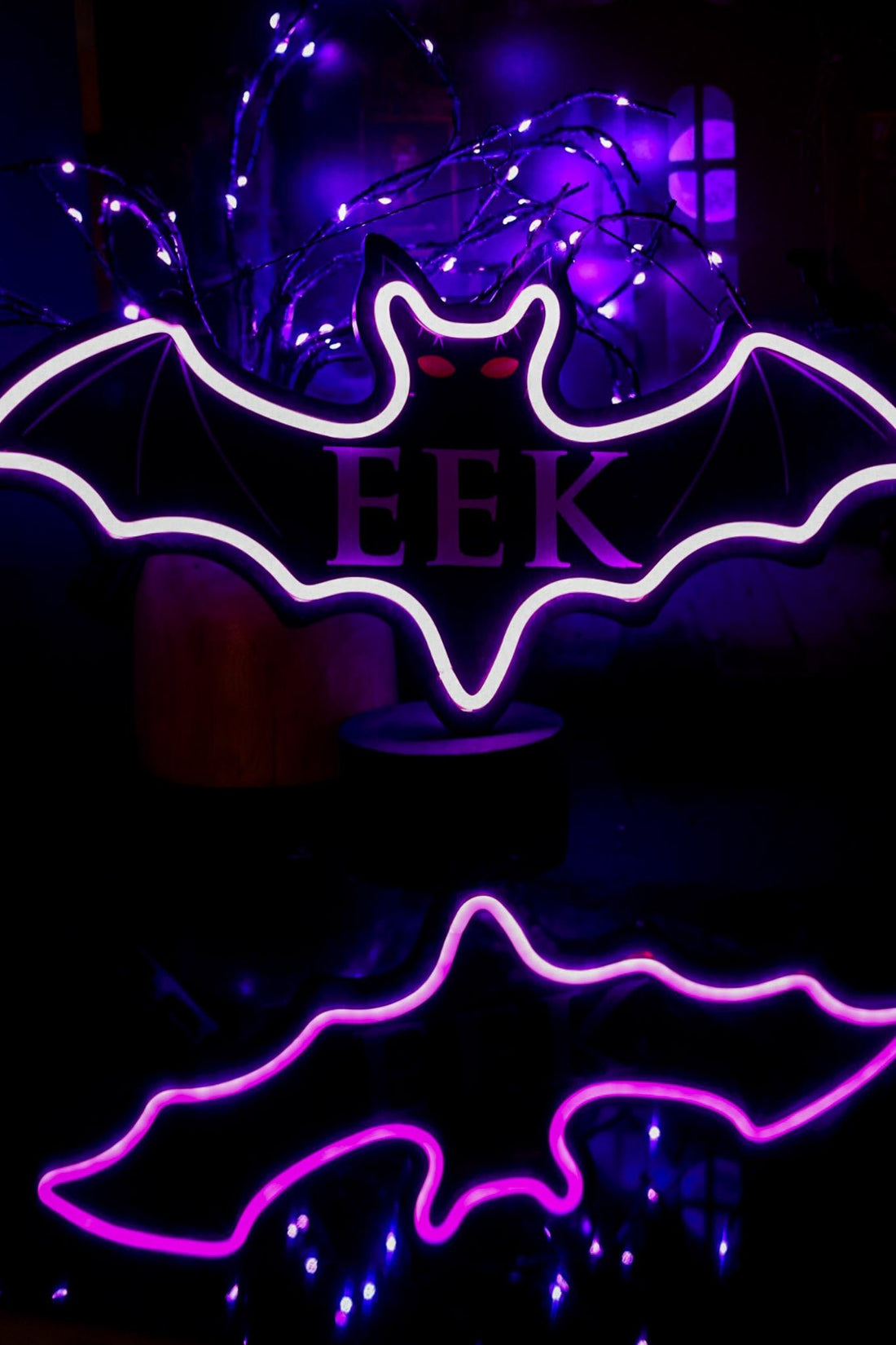 Eek Wood and Neon Hanging Bat Sign - Whiskey Skies - SPECIAL T IMPORTS INC