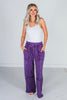 Eggplant Acid Washed French Terry Pants - Whiskey Skies - ODDI