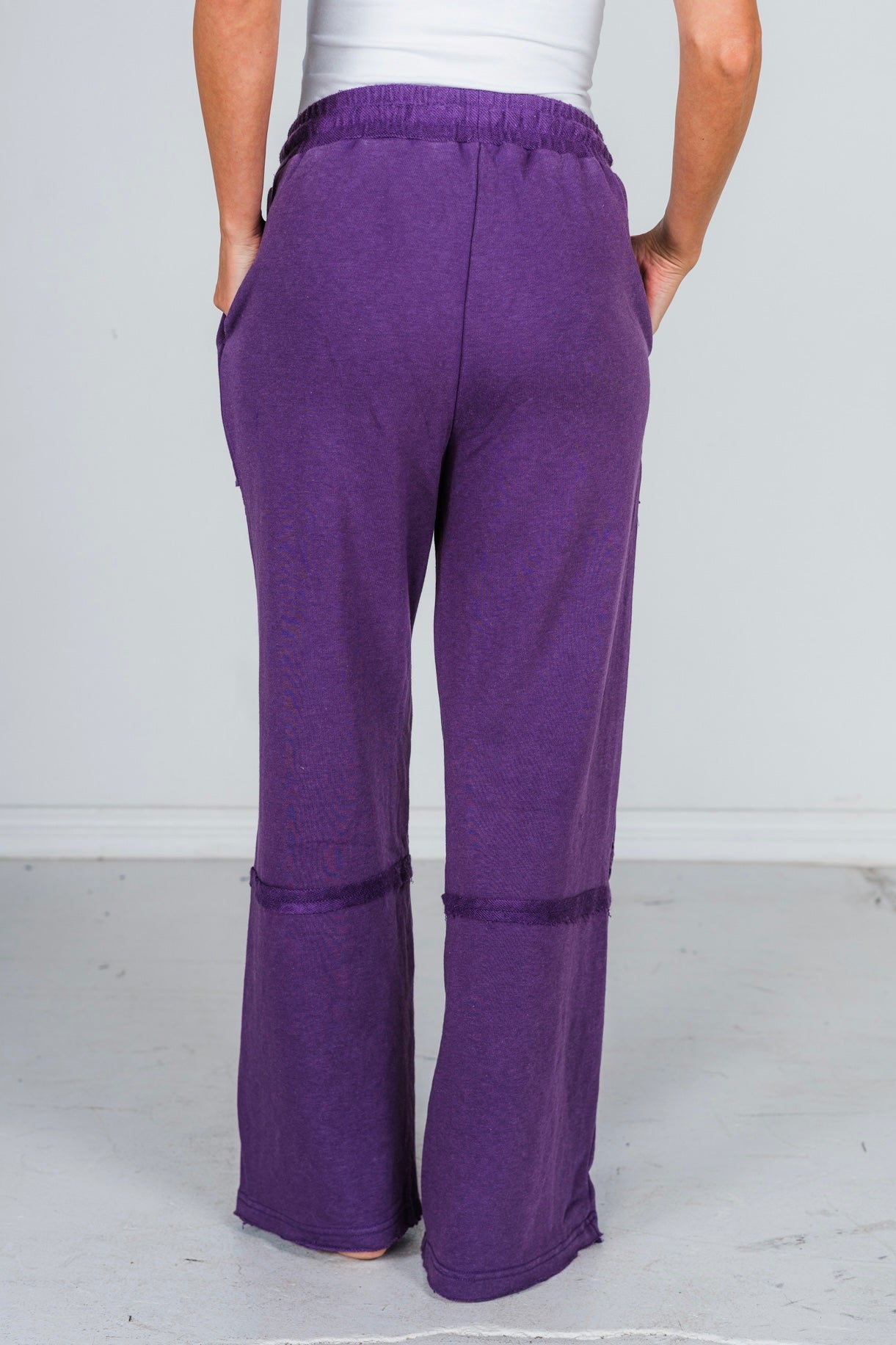 Eggplant Acid Washed French Terry Pants - Whiskey Skies - ODDI