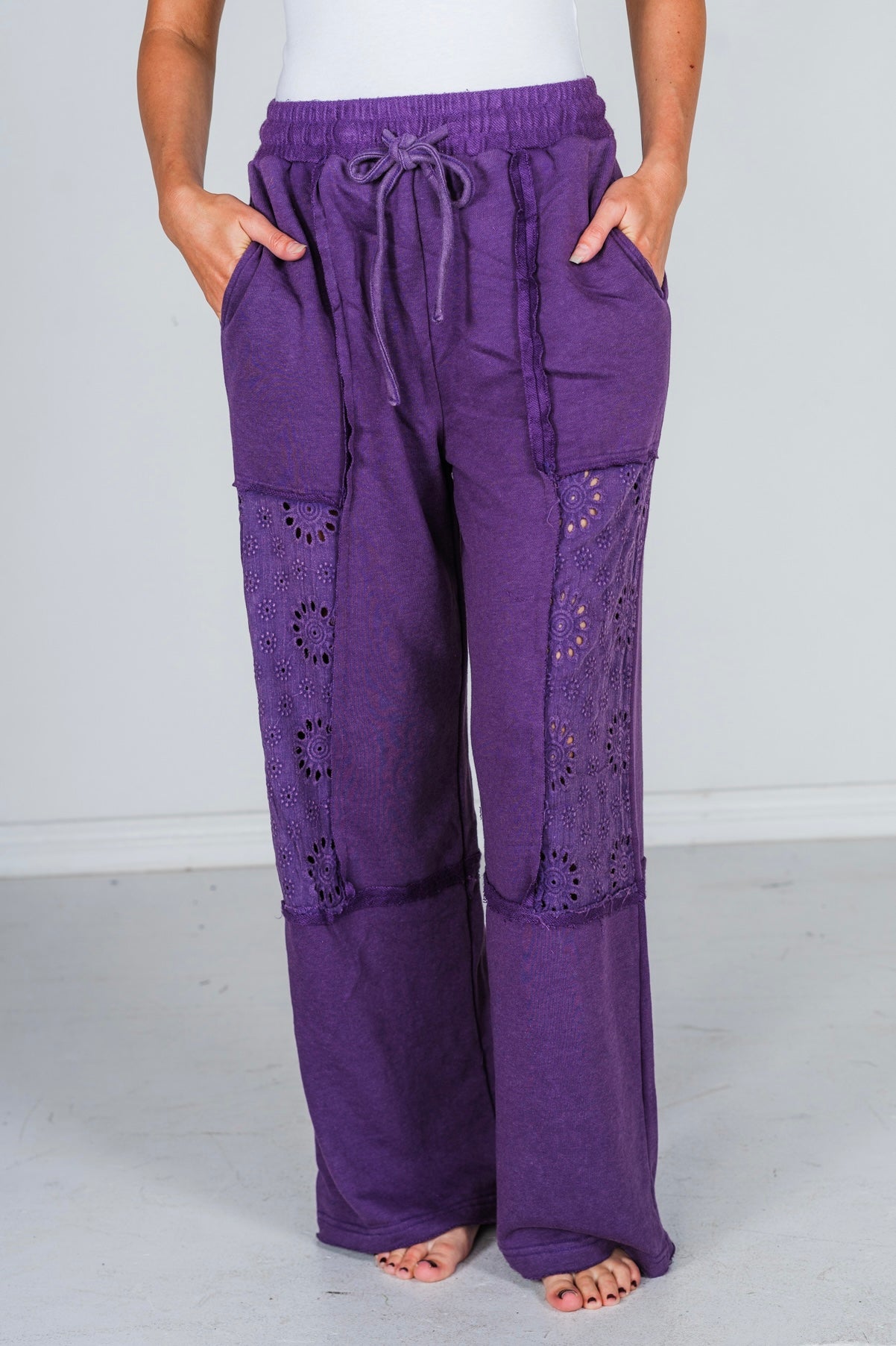 Eggplant Acid Washed French Terry Pants - Whiskey Skies - ODDI