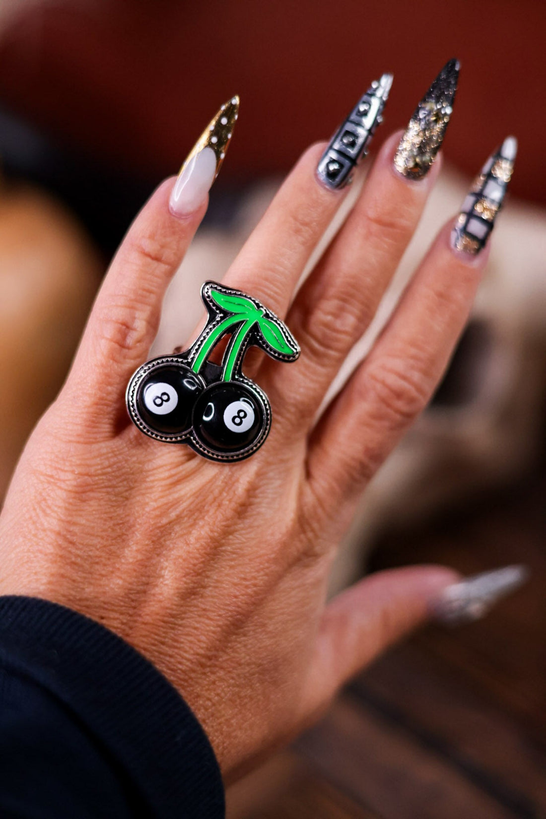 Eight - Ball Cherry Adjustable Cuff Ring - Whiskey Skies - SNOWING WEST