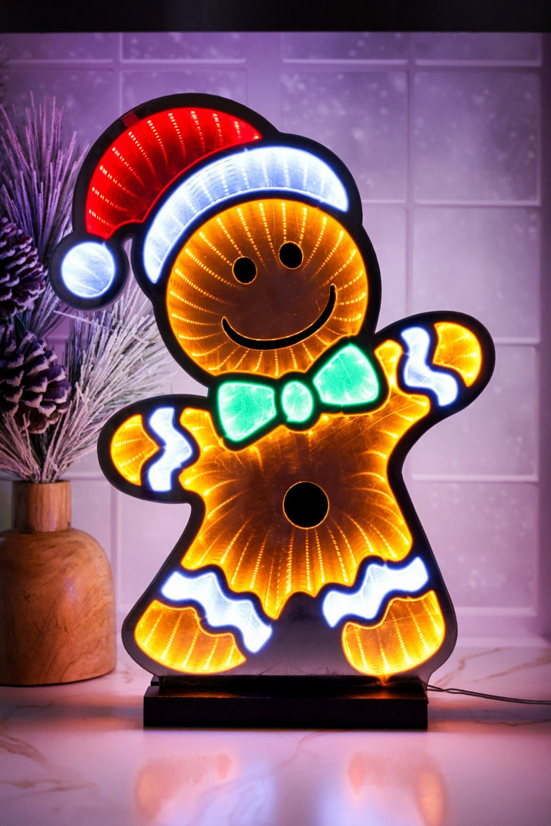 Electric Infinity Lighted Gingerbread Man W/ Stocking Cap - Whiskey Skies - GERSON COMPANIES