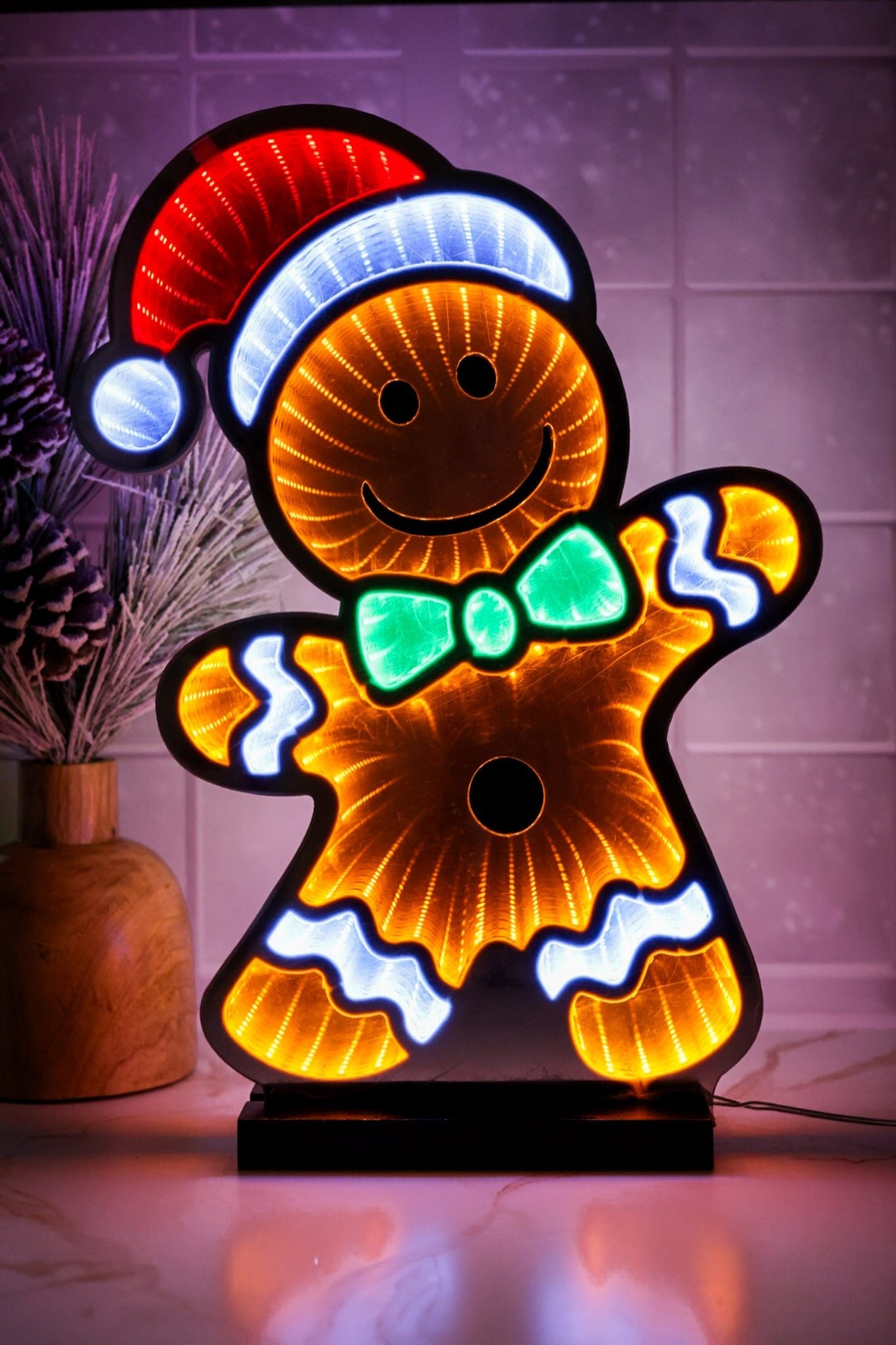 Electric Infinity Lighted Gingerbread Man W/ Stocking Cap - Whiskey Skies - GERSON COMPANIES