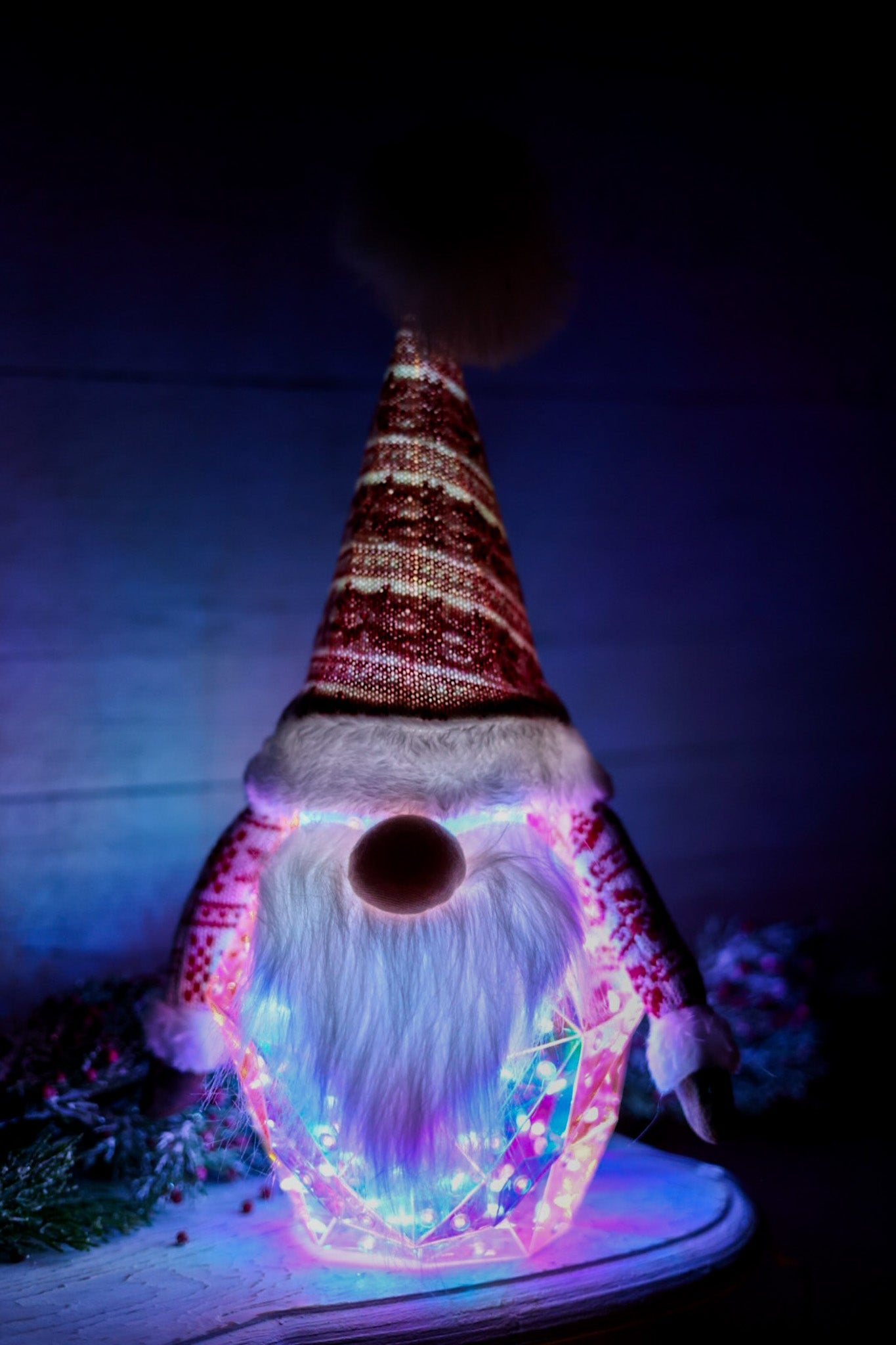 Electric Lighted Holographic Holiday Gnome - Whiskey Skies - GERSON COMPANIES