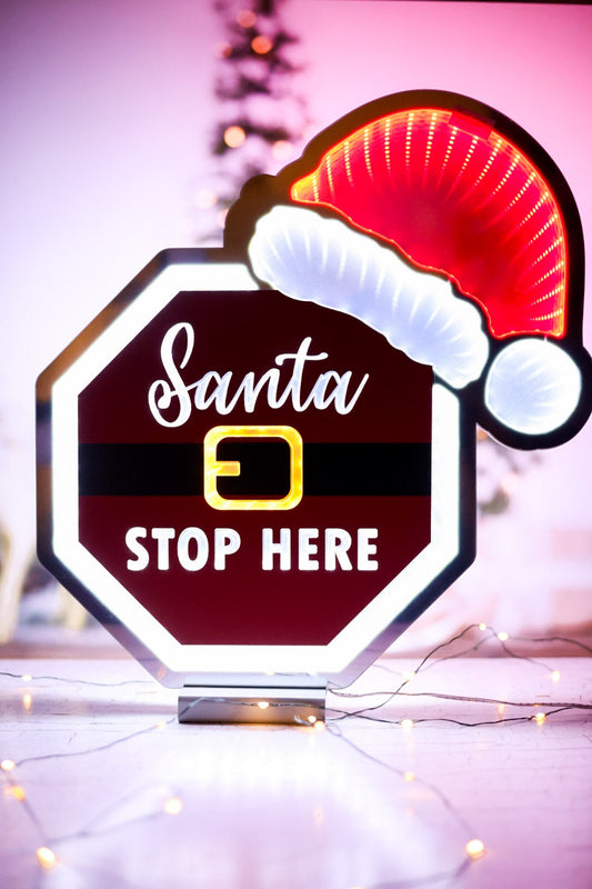 Electric "Santa Stop Here" Infinity Light - Whiskey Skies - GERSON COMPANIES