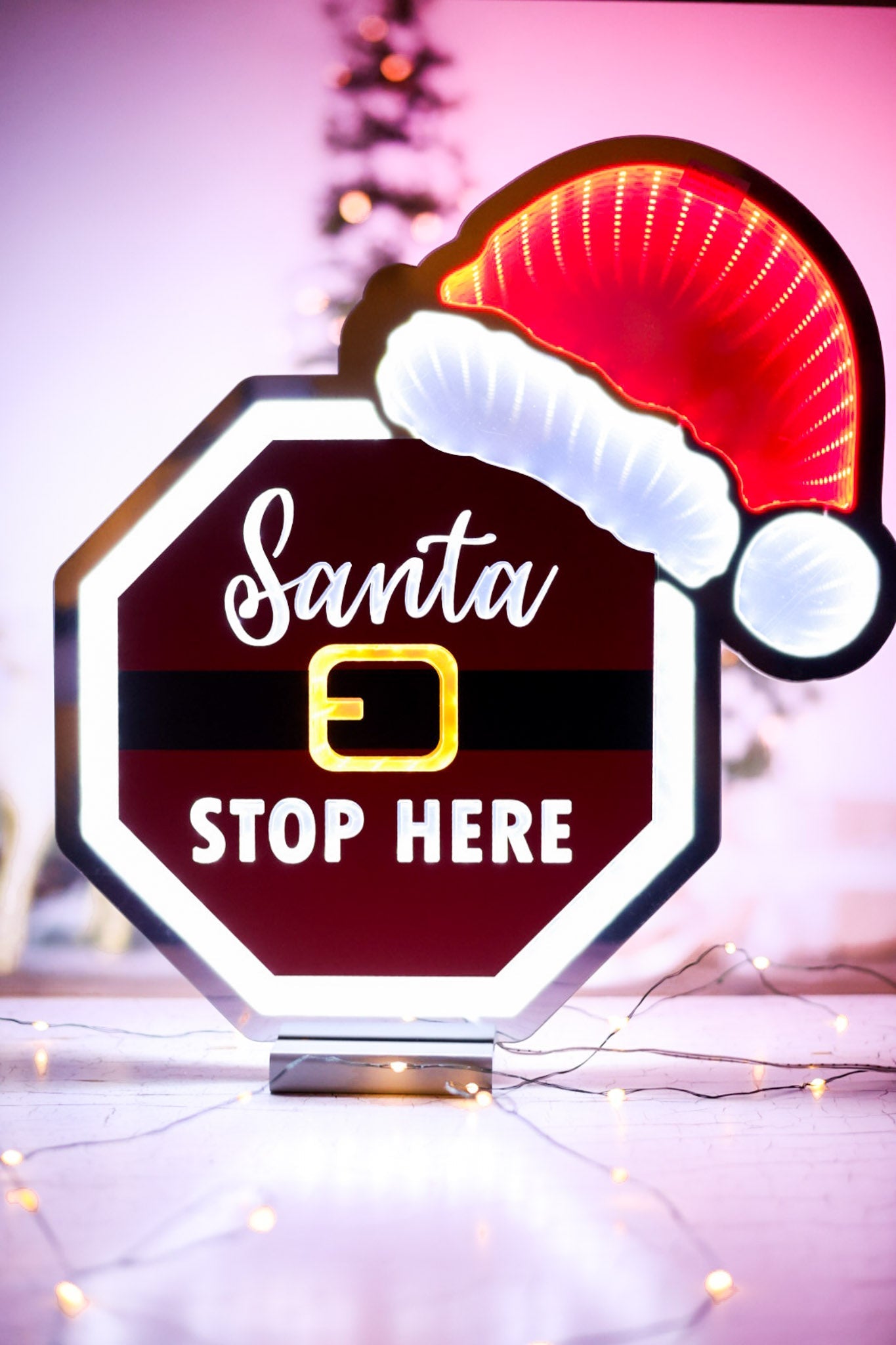 Electric "Santa Stop Here" Infinity Light - Whiskey Skies - GERSON COMPANIES