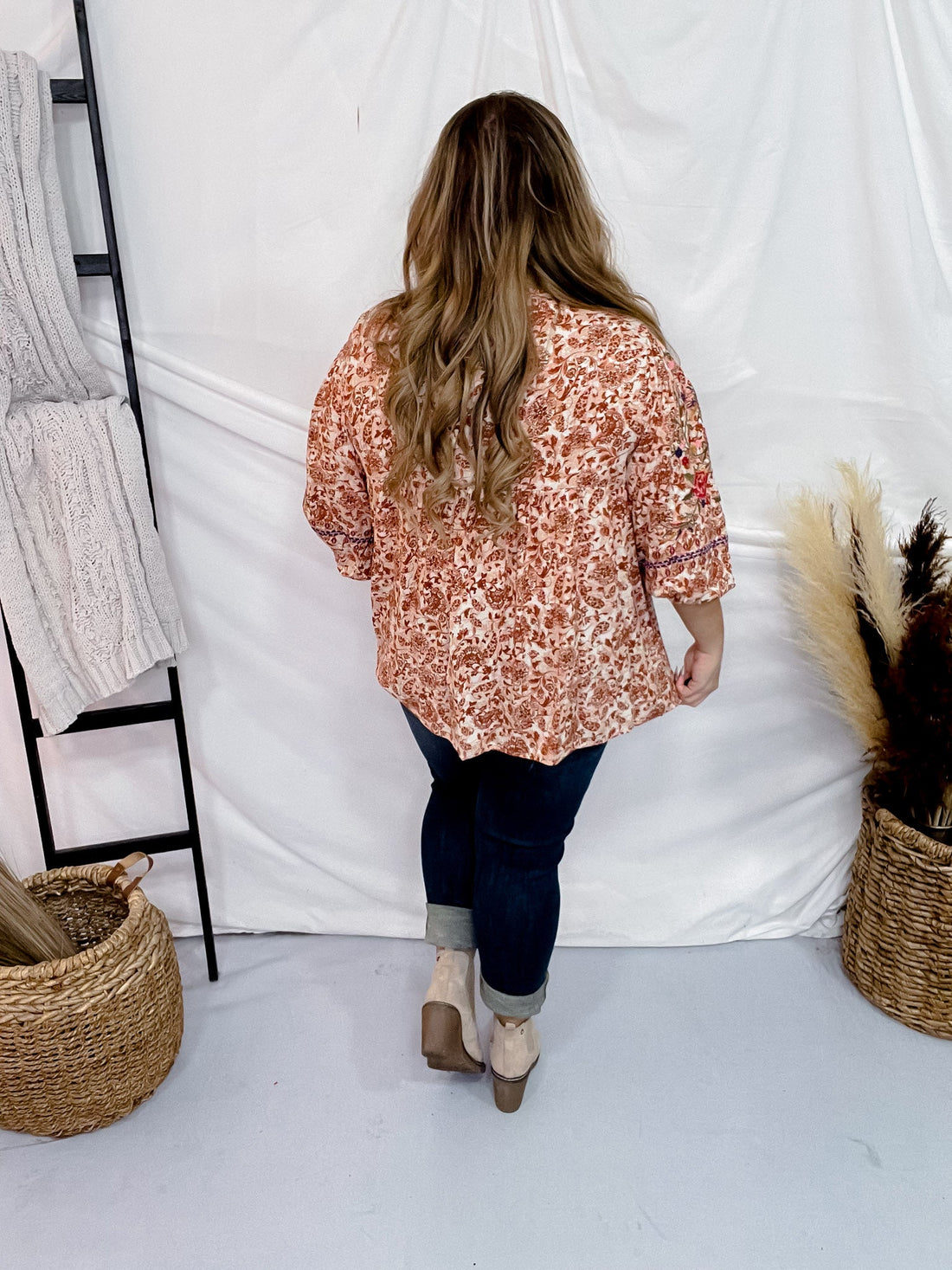 Embroidered Babydoll Top W/ V - Neckline - Whiskey Skies - ANDREE BY UNIT