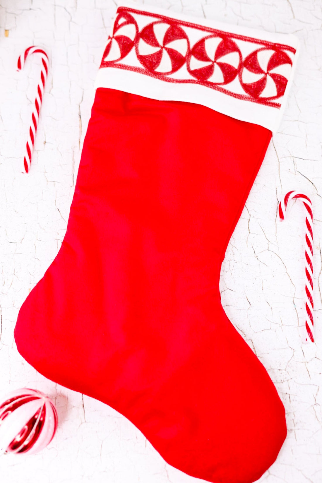 Embroidered Peppermint Christmas Stocking - Whiskey Skies - RAZ IMPORTS