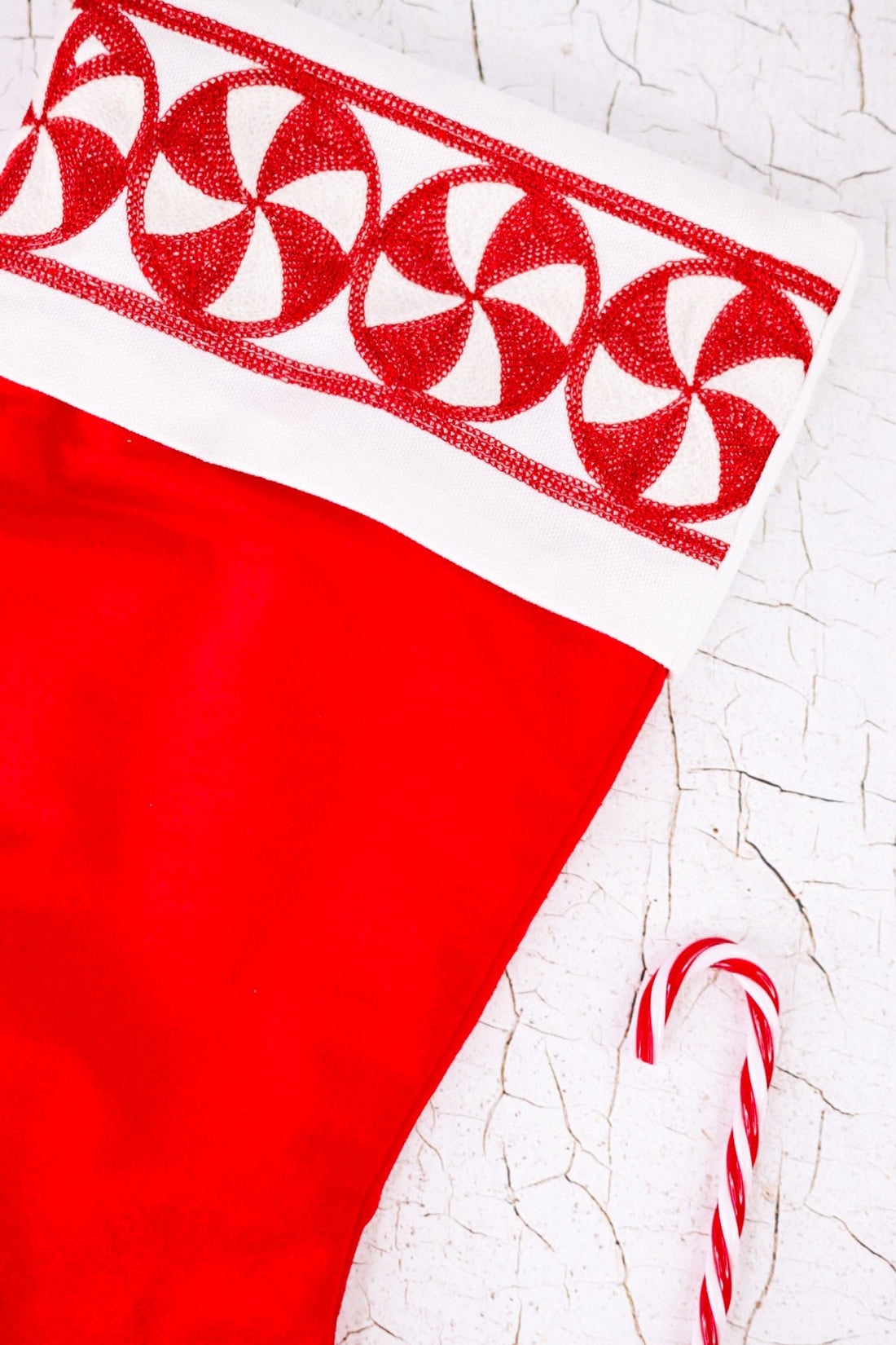 Embroidered Peppermint Christmas Stocking - Whiskey Skies - RAZ IMPORTS