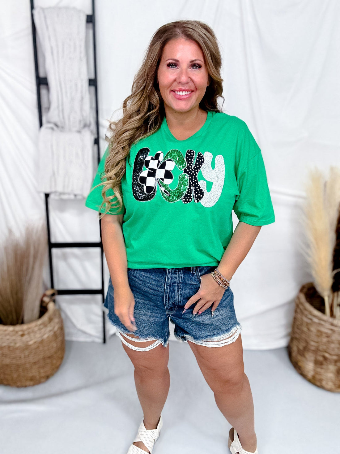 Embroidered St. Patrick's Day "Lucky" Short Sleeve Shirt - Whiskey Skies - SOUTHERN BELLE