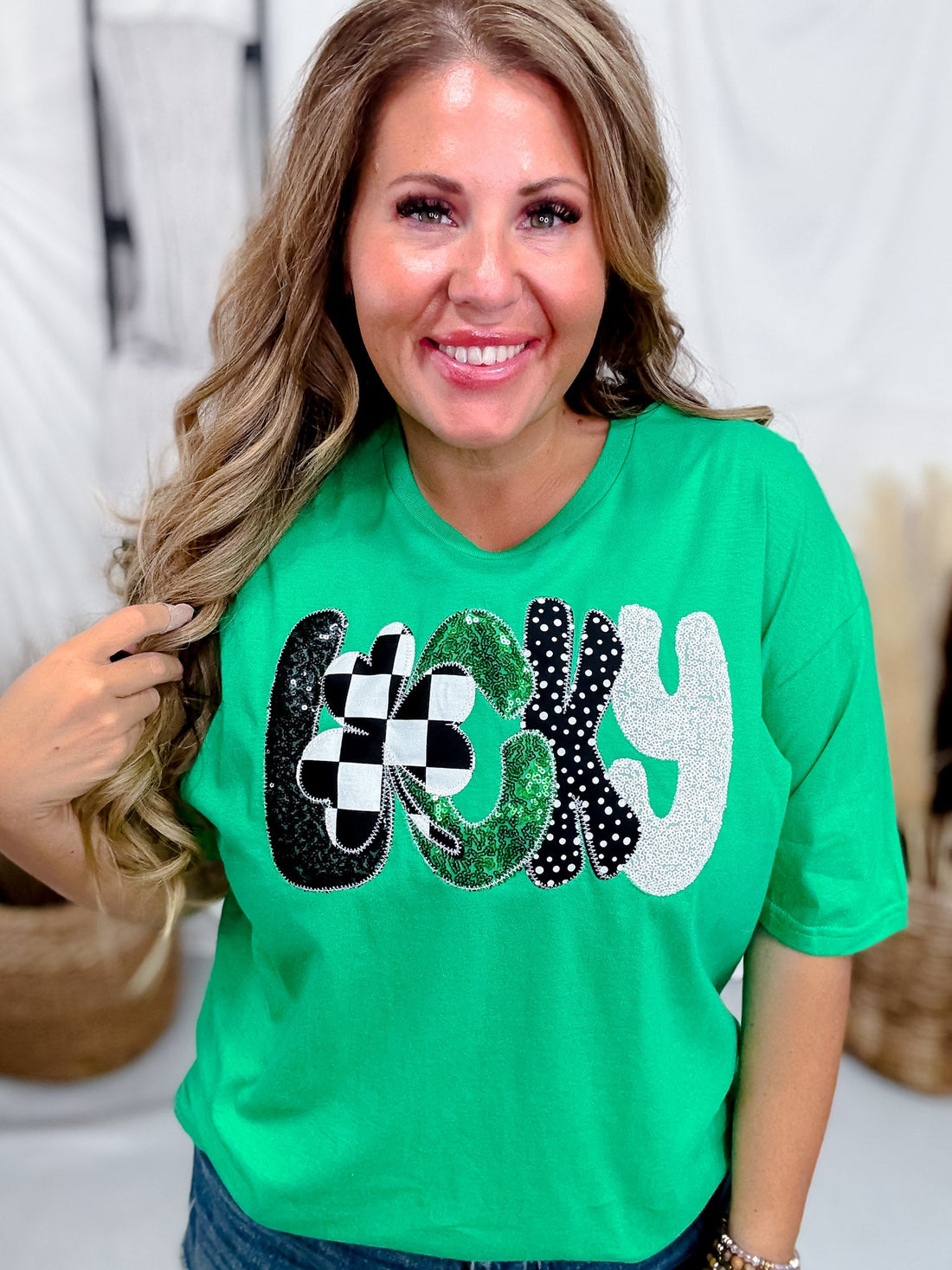 Embroidered St. Patrick's Day "Lucky" Short Sleeve Shirt - Whiskey Skies - SOUTHERN BELLE