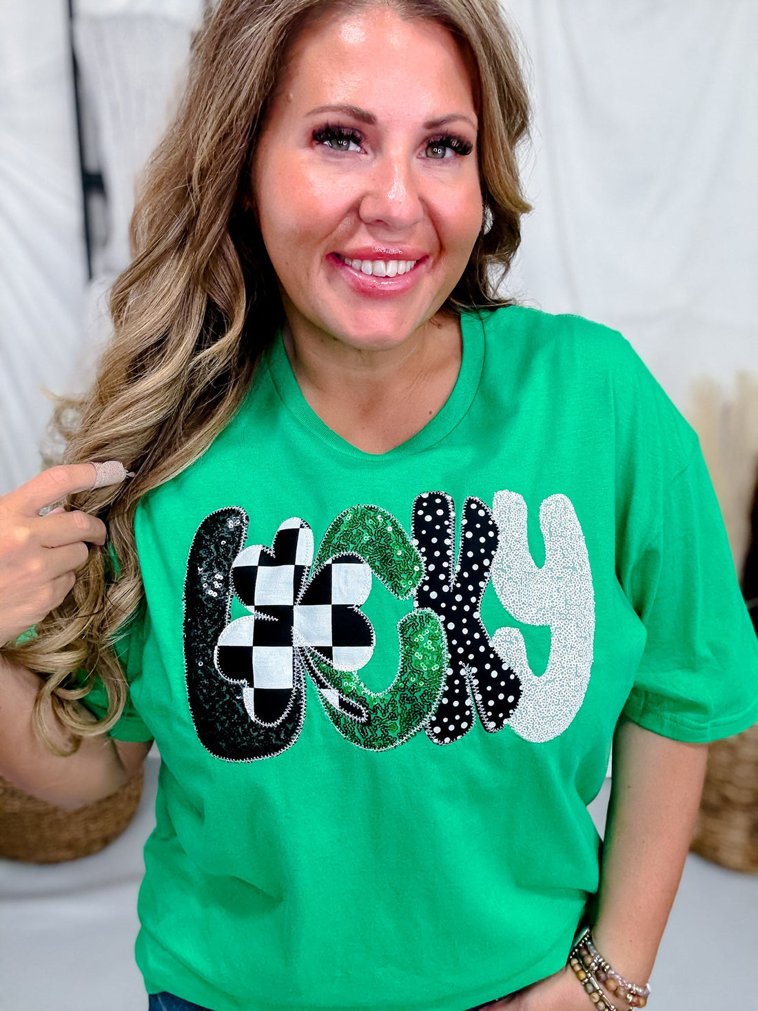 Embroidered St. Patrick's Day "Lucky" Short Sleeve Shirt - Whiskey Skies - SOUTHERN BELLE