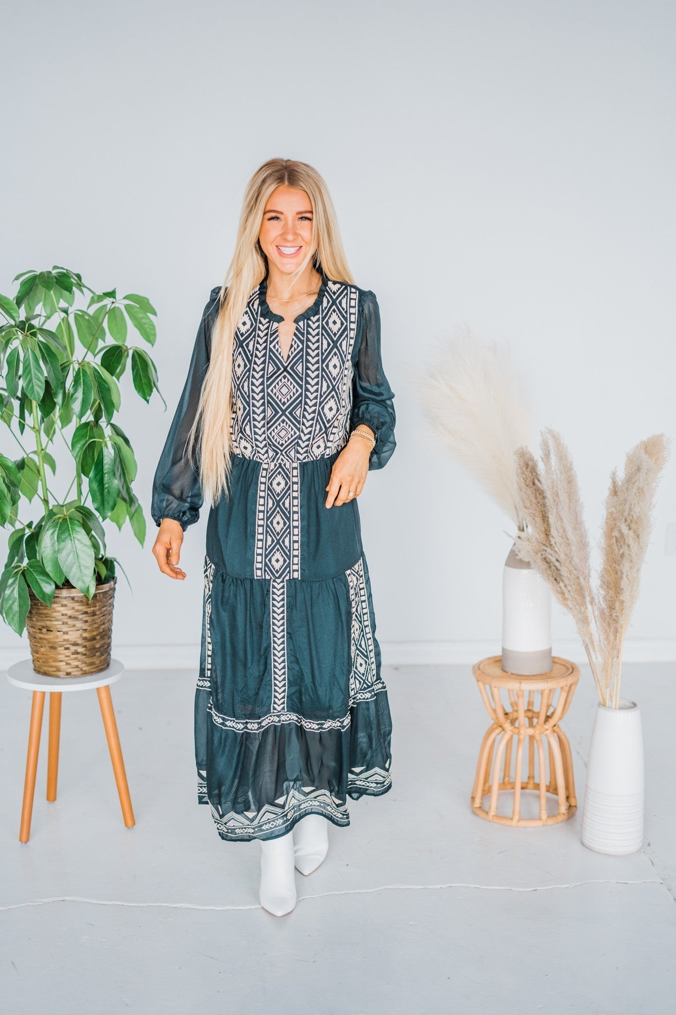 Embroidered Tiered Maxi Dress - Whiskey Skies - ANDREE BY UNIT