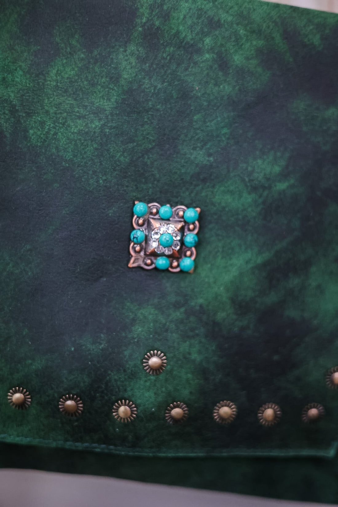 Emerald Green Crossbody Bag with Metal and Stone Accents - Whiskey Skies - AMERICAN DARLING