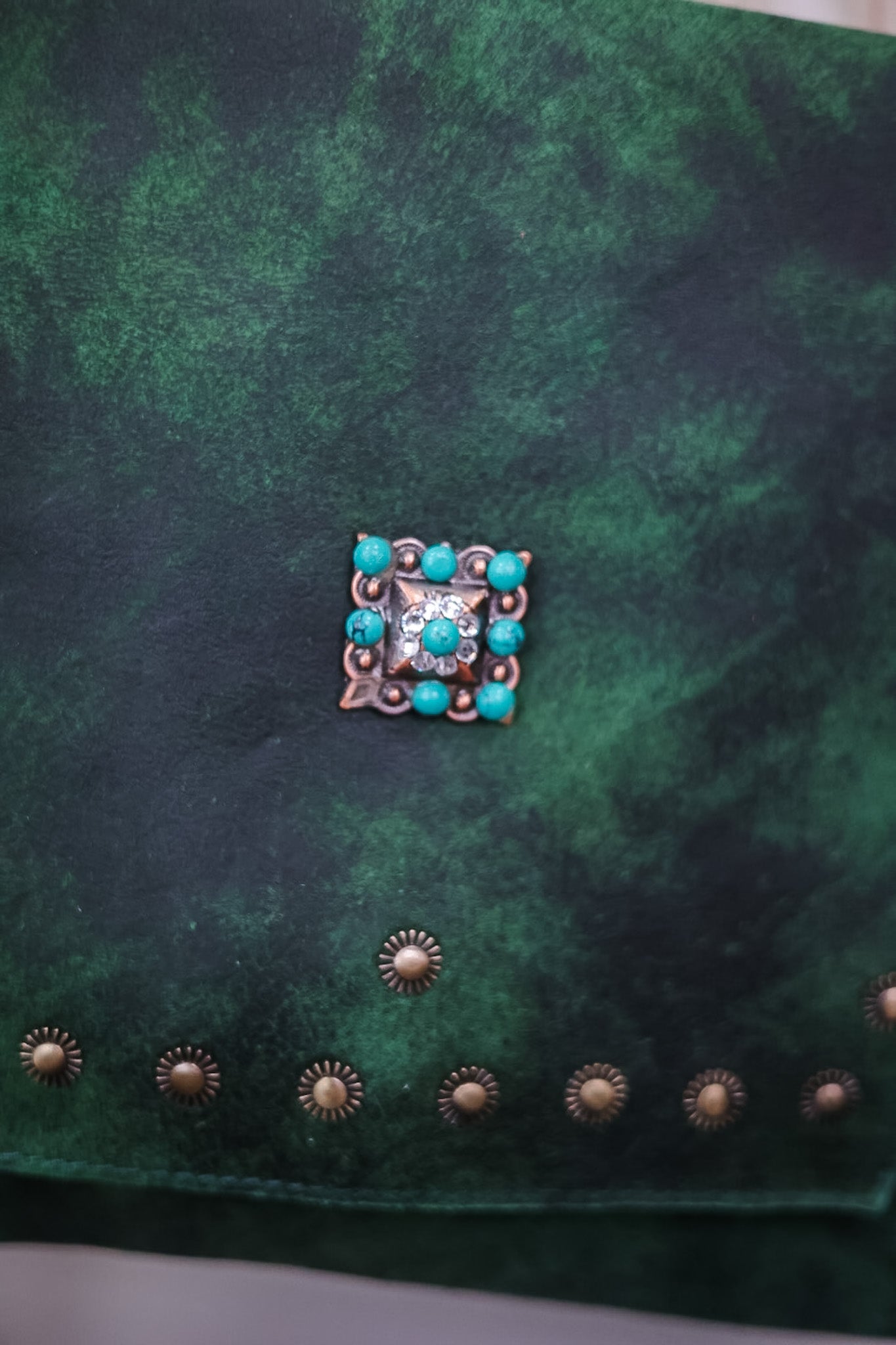 Emerald Green Crossbody Bag with Metal and Stone Accents - Whiskey Skies - AMERICAN DARLING