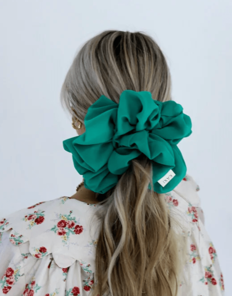 Emerald Green Jumbo Scrunchie - Whiskey Skies - KAXI
