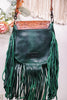 Emerald Green Leather Cross body Bag with Fringe - Whiskey Skies - AMERICAN DARLING