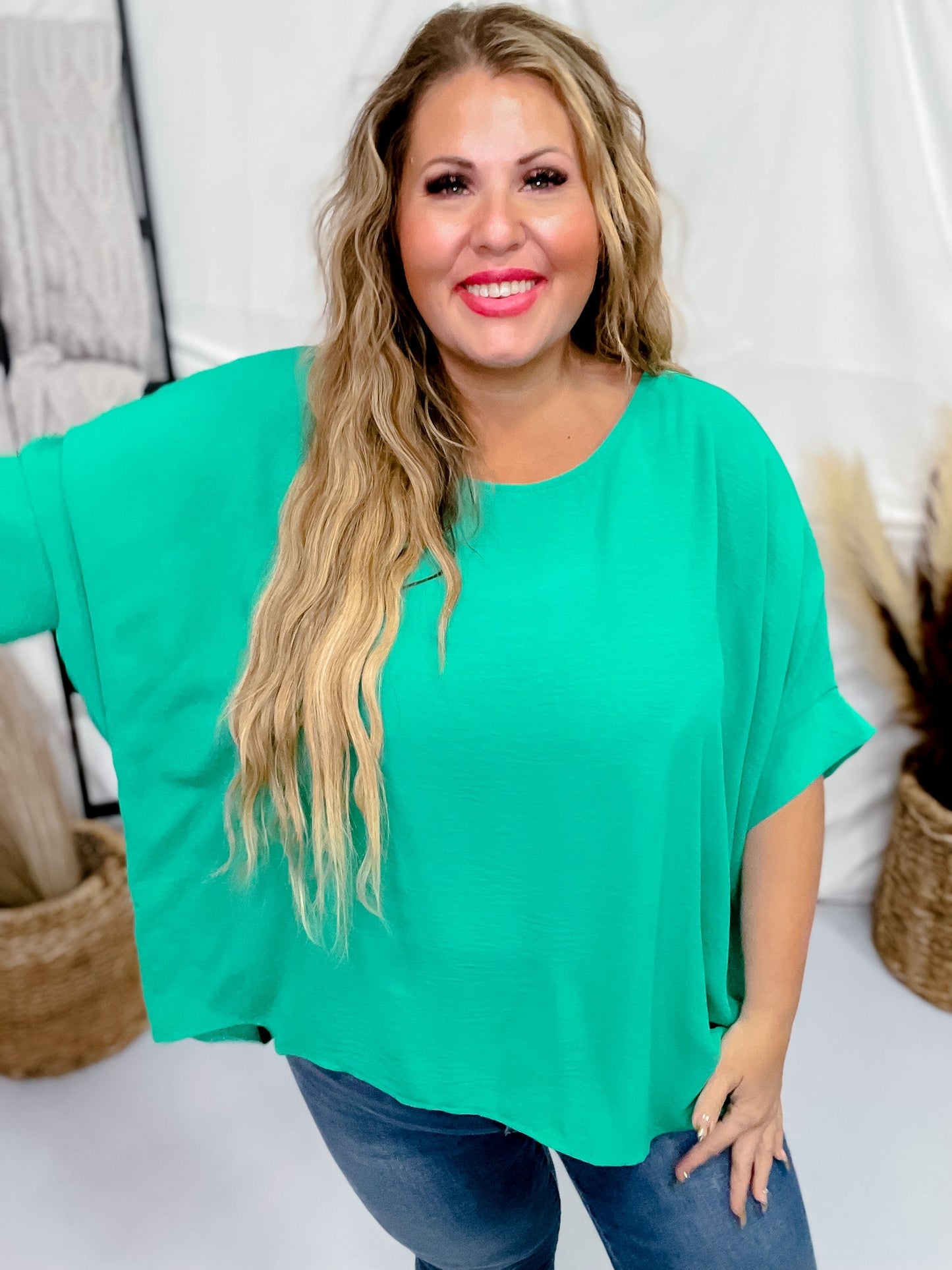 Emerald Poncho Like Dolman Sleeve Top - Whiskey Skies - ANDREE BY UNIT