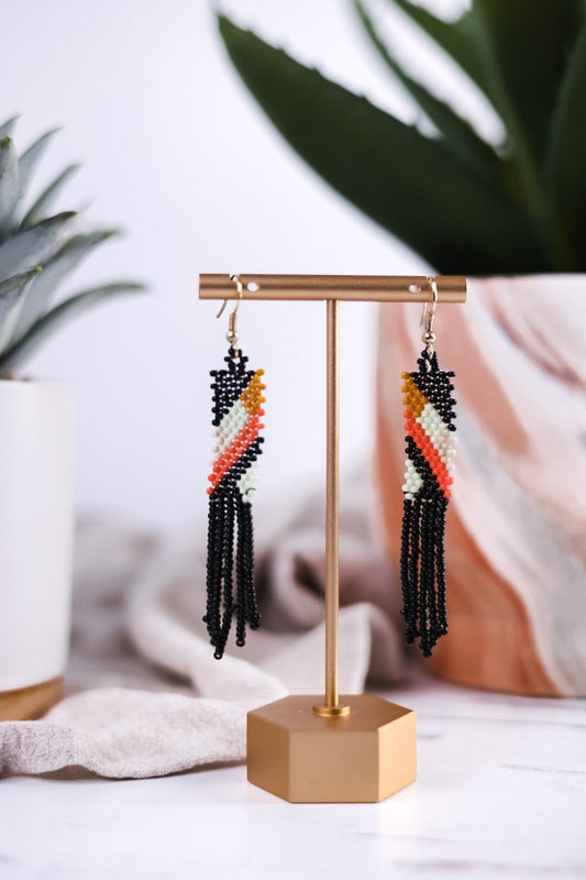 Emma Angles Beaded Fringe Earrings Black - Whiskey Skies - INK+ALLOY