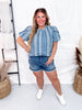 Emroidered Denim Double Layered Balloon Sleeves Blouse - Whiskey Skies - BIBI