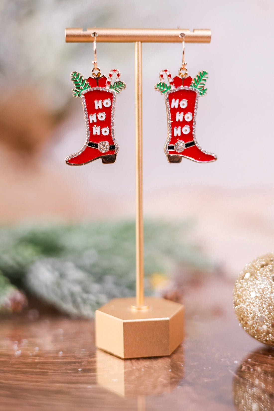 Enamel Festive Santa Boots Earrings - Whiskey Skies - PERIWINKLE BY BARLOW