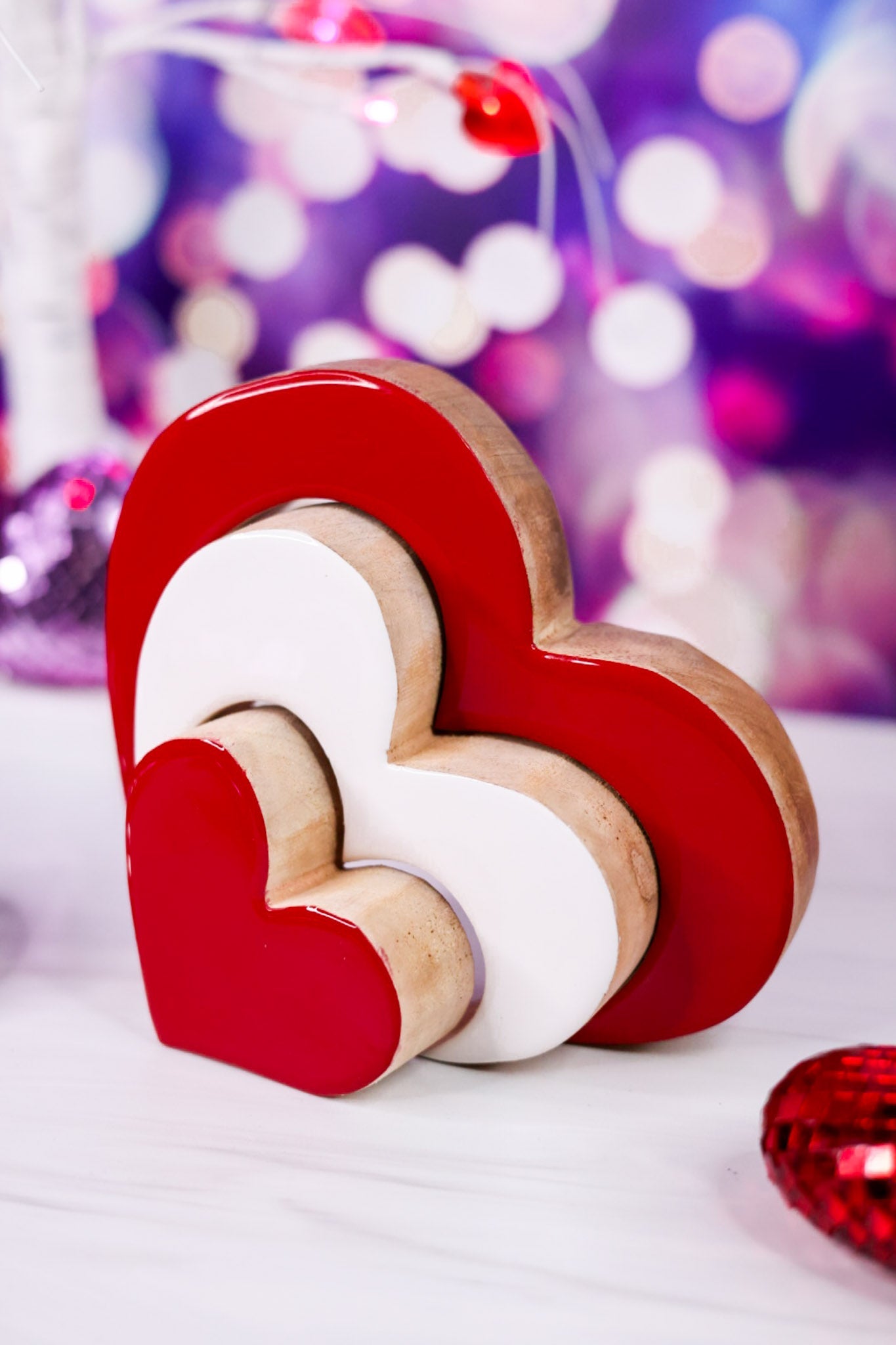 Enamel & Wood Nesting Heart Blocks - Whiskey Skies - WT COLLECTION