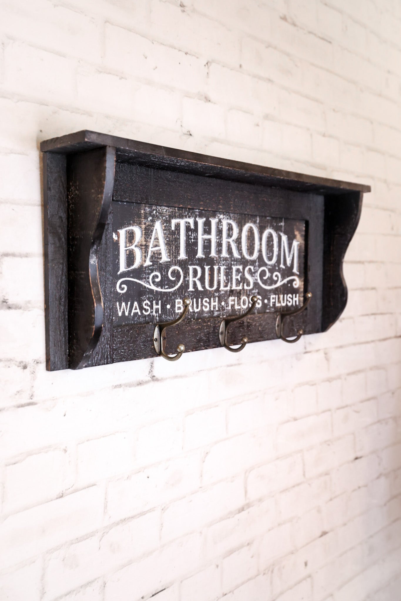 Engraved Wood Bathroom Shelf W/ Hooks - Whiskey Skies - GERSON COMPANIES