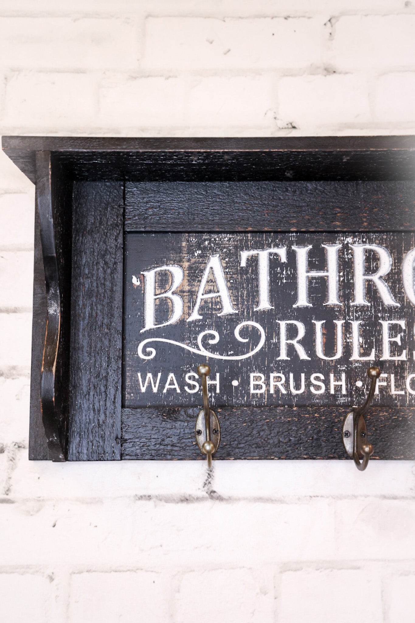 Engraved Wood Bathroom Shelf W/ Hooks - Whiskey Skies - GERSON COMPANIES