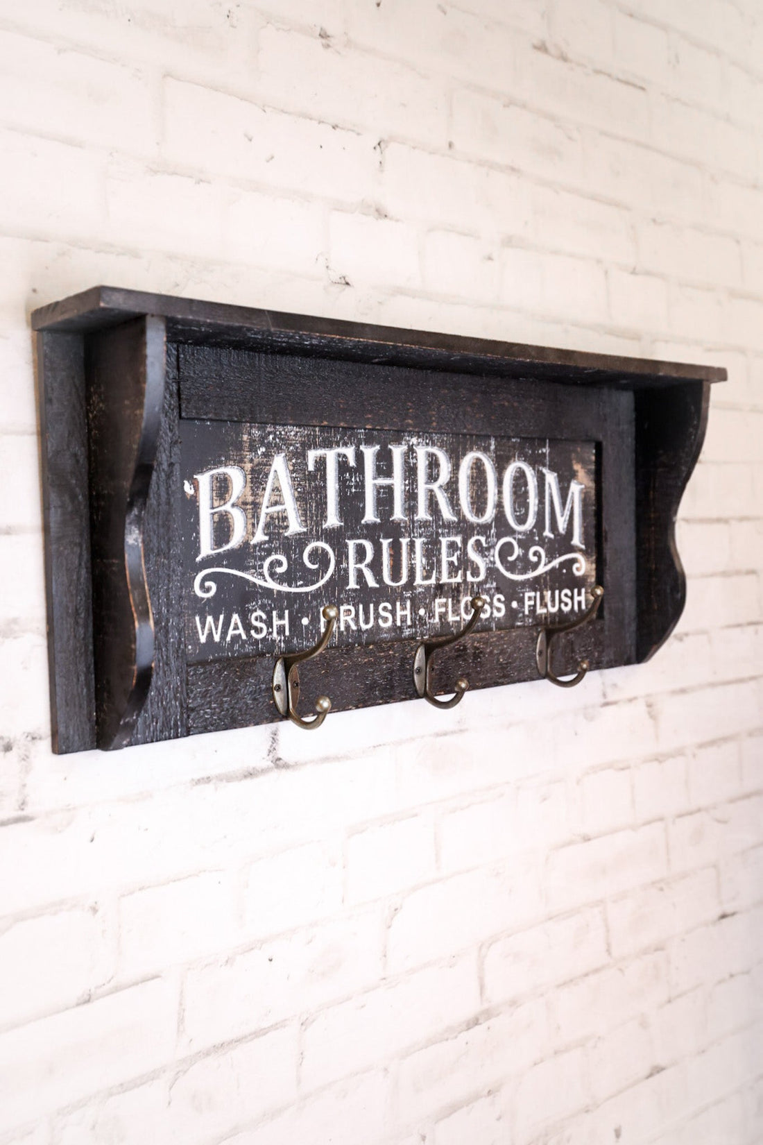 Engraved Wood Bathroom Shelf W/ Hooks - Whiskey Skies - GERSON COMPANIES