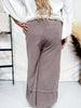 Espresso Brown Mineral Washed Terry Knit Palazzo Pants - Whiskey Skies - EASEL