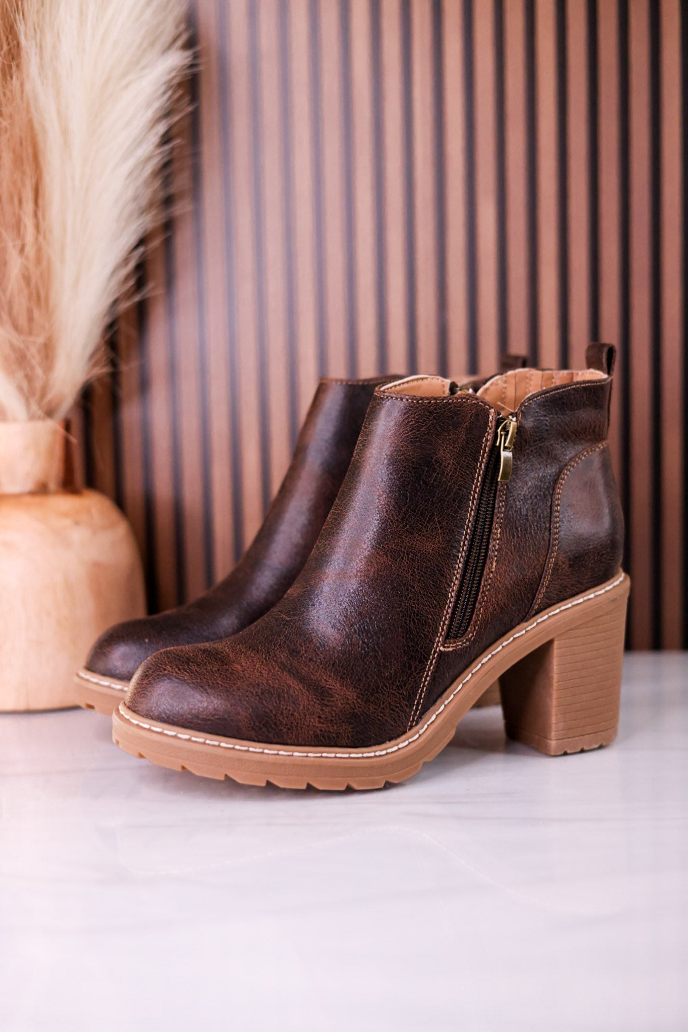 Espresso Crinkle Rock Top Bootie's - Whiskey Skies - CORKYS FOOTWEAR