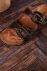 Espresso Crinkle Sandals With Engraved Buckles - Whiskey Skies - CORKYS FOOTWEAR