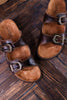 Espresso Crinkle Sandals With Engraved Buckles - Whiskey Skies - CORKYS FOOTWEAR