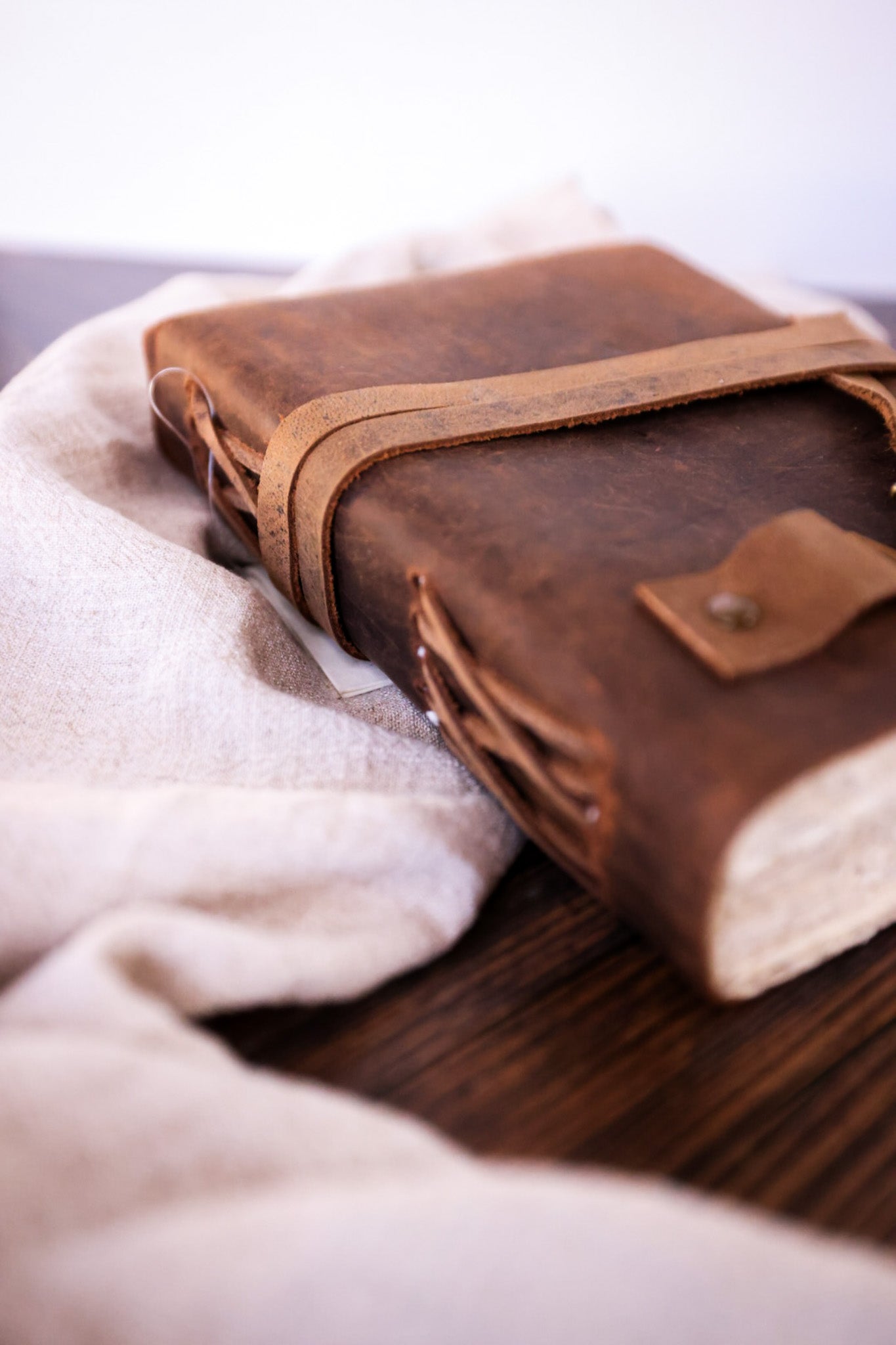 Espresso Leather Journal with Handmade Pages - Whiskey Skies - TAG