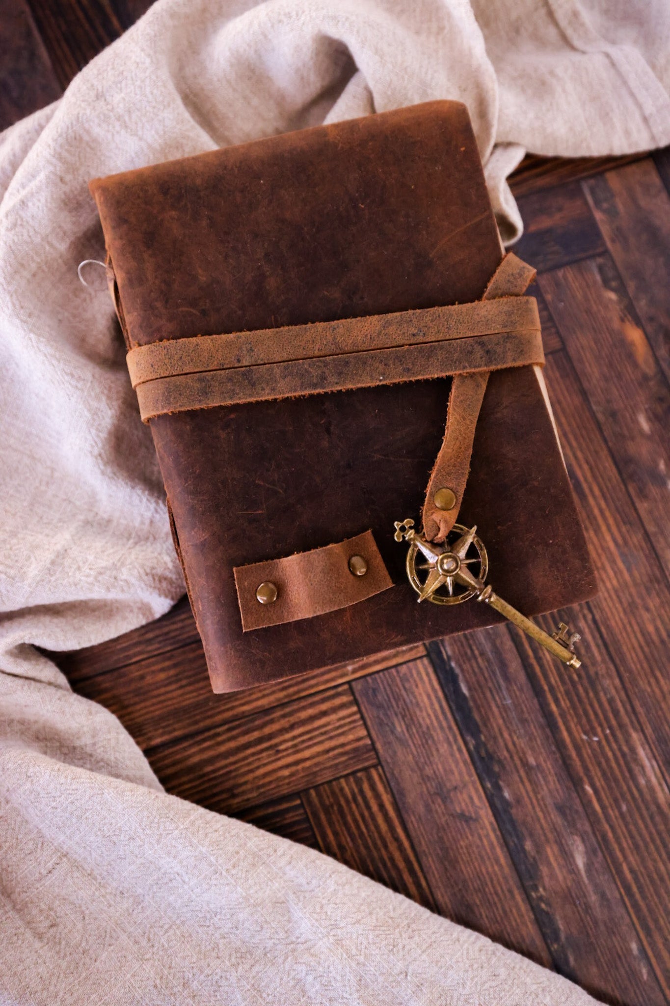 Espresso Leather Journal with Handmade Pages - Whiskey Skies - TAG