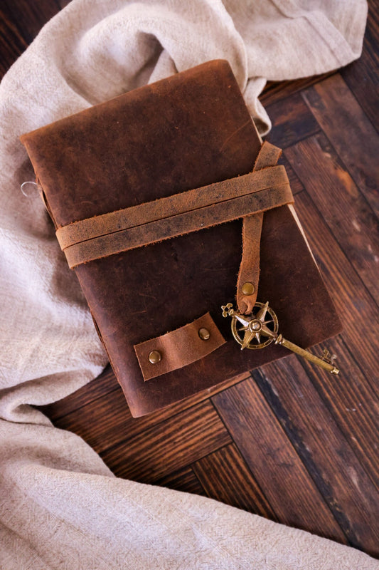 Espresso Leather Journal with Handmade Pages - Whiskey Skies - TAG