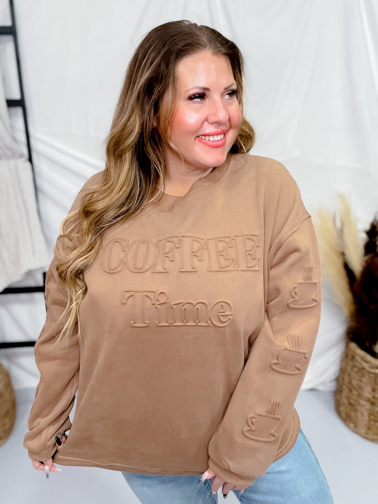 Evelyn Embossed Coffee Sweater - Whiskey Skies - JADYK